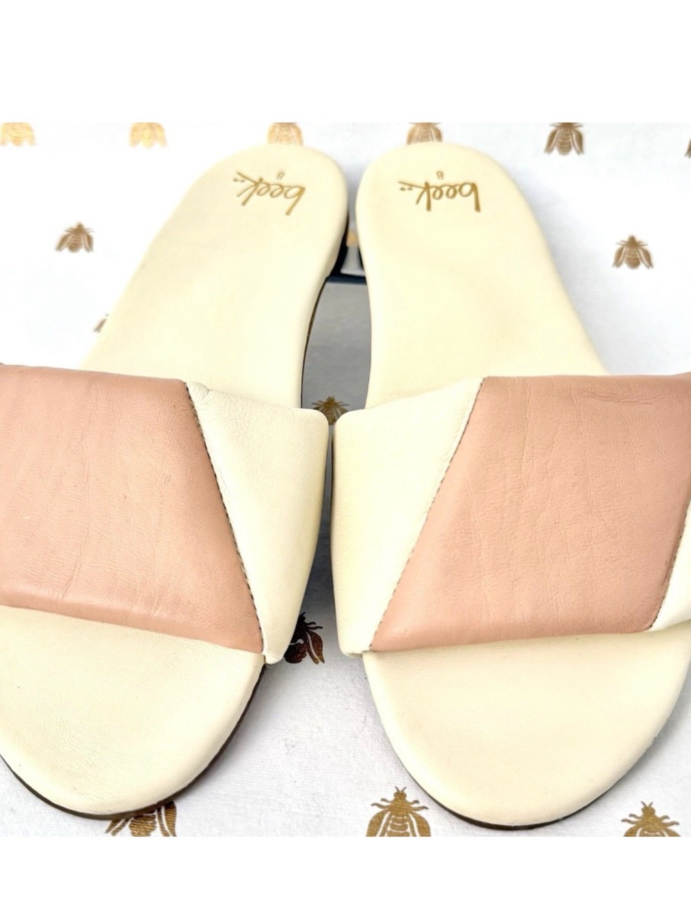 New Beek “Bluebird” Slides Cream and Blush Slide Sandals US 8
